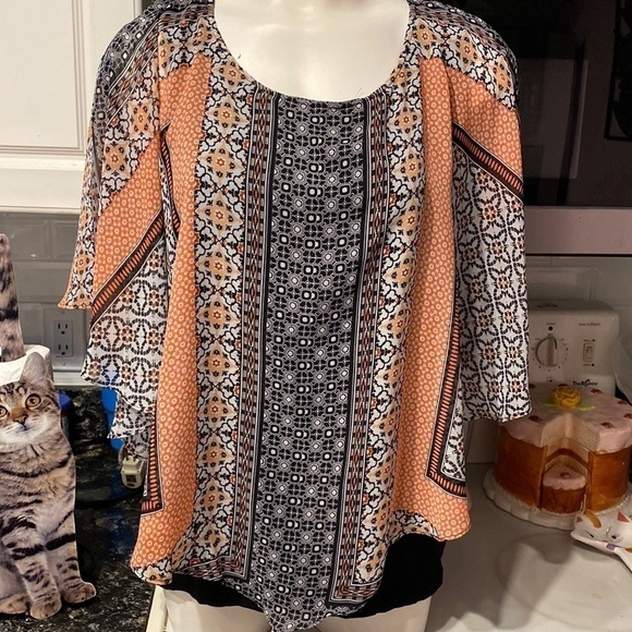 H womens AGB lined flutter sleeve stretch regular size top XL - Picture 1 of 4